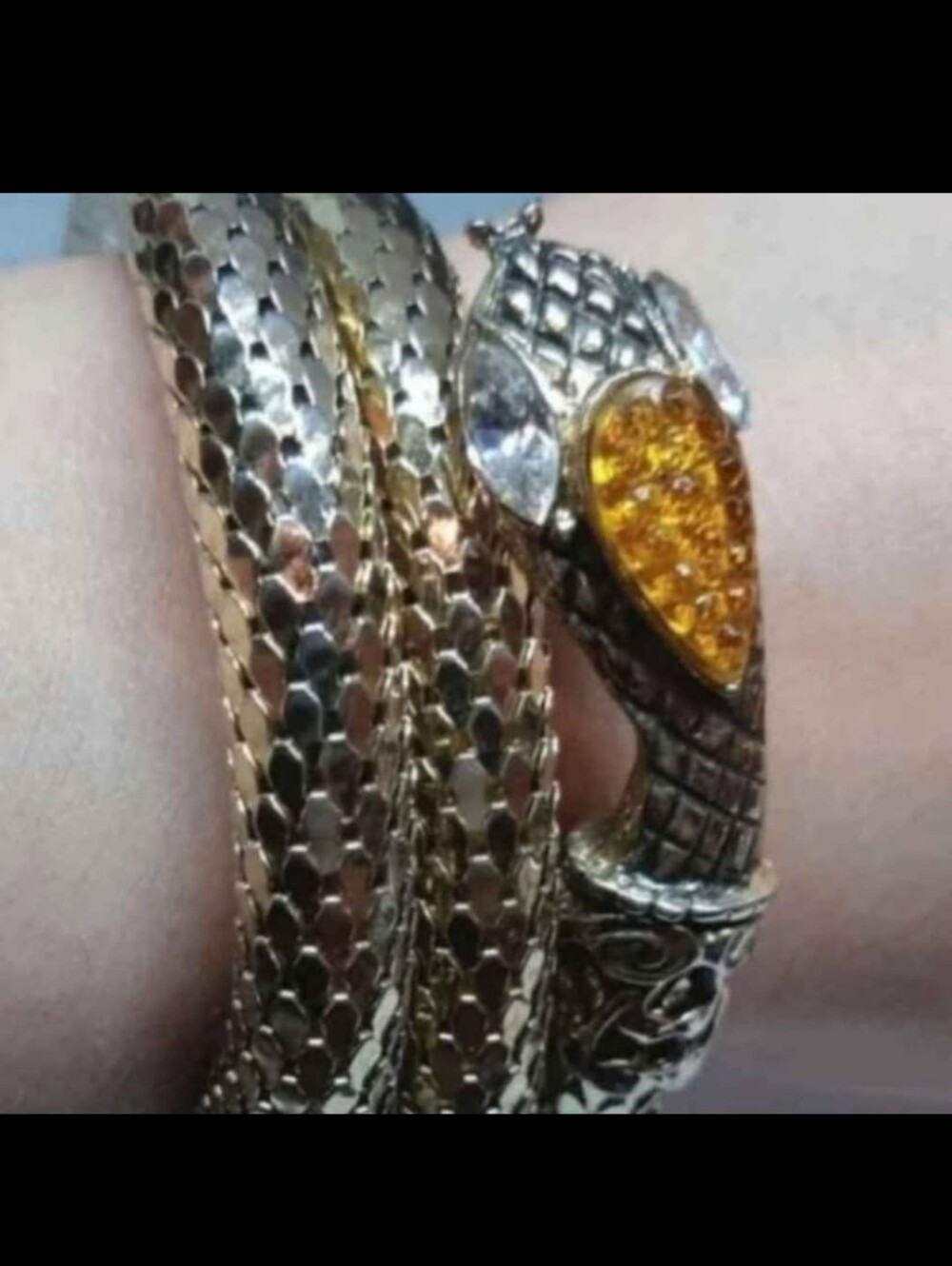 Gold Snake Wrap Bracelet with Amber Crystal Accent